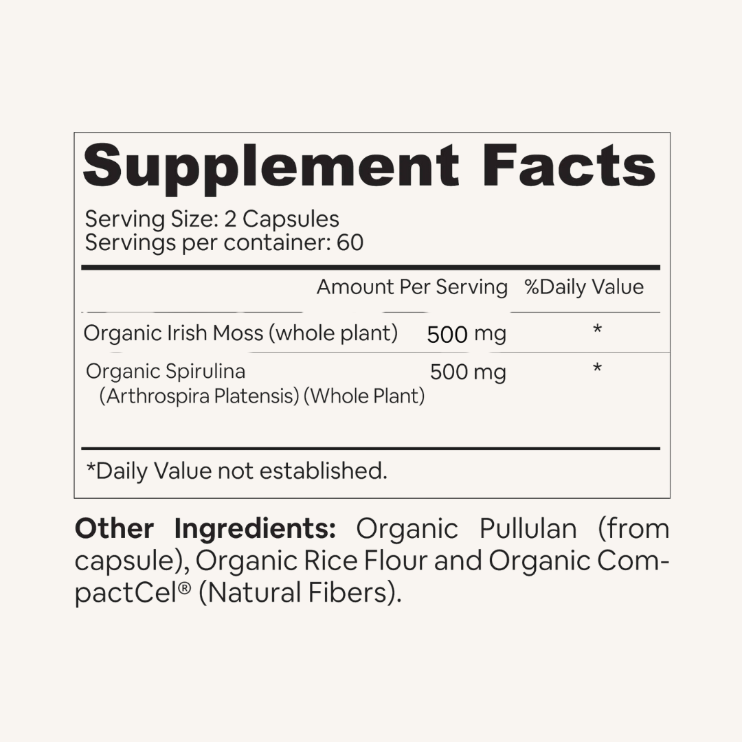 Sea Moss + Spirulina Capsules | Organic 60 count | 1000mg
