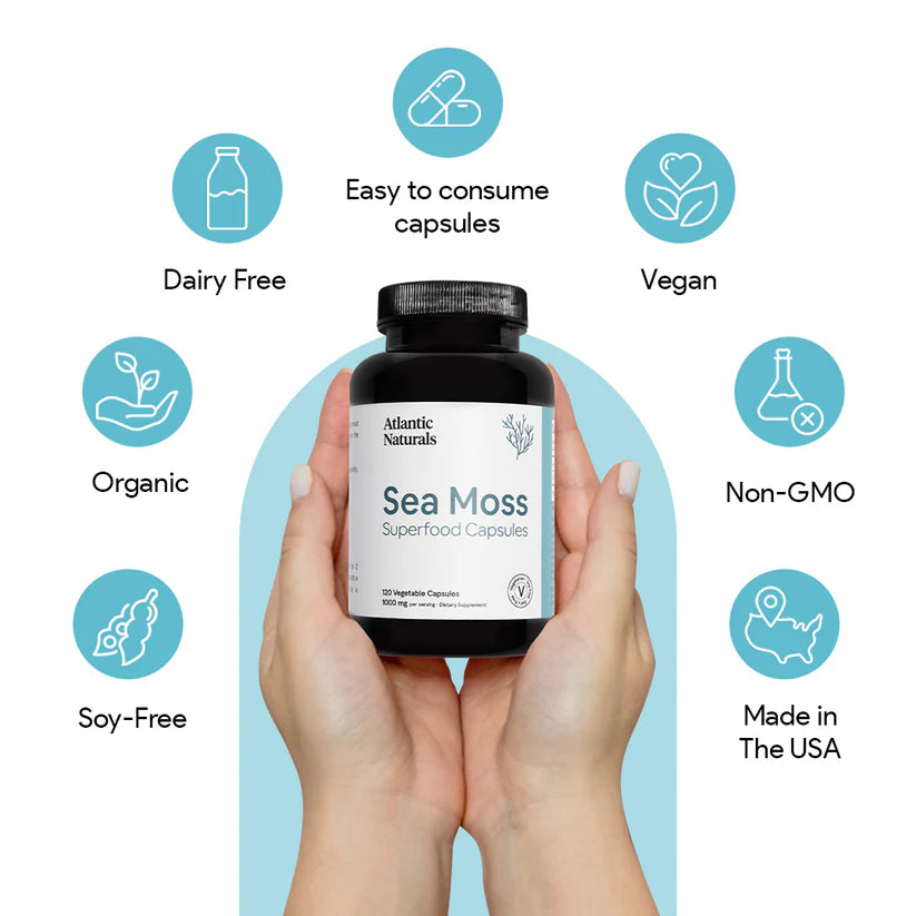 Sea Moss Capsules 1000mg (2-Month Supply) | Sea Moss Only, Spirulina, Beet Root & Shilajit