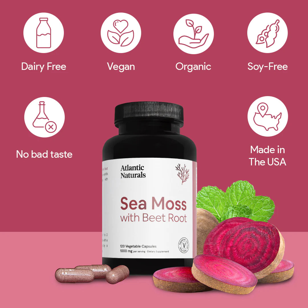 Sea Moss Capsules 1000mg (2-Month Supply) | Sea Moss Only, Spirulina, Beet Root & Shilajit