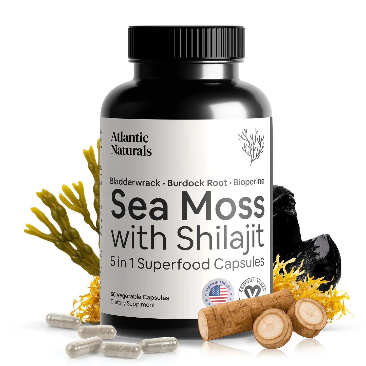 Sea Moss Capsules 1000mg (2-Month Supply) | Sea Moss Only, Spirulina, Beet Root & Shilajit