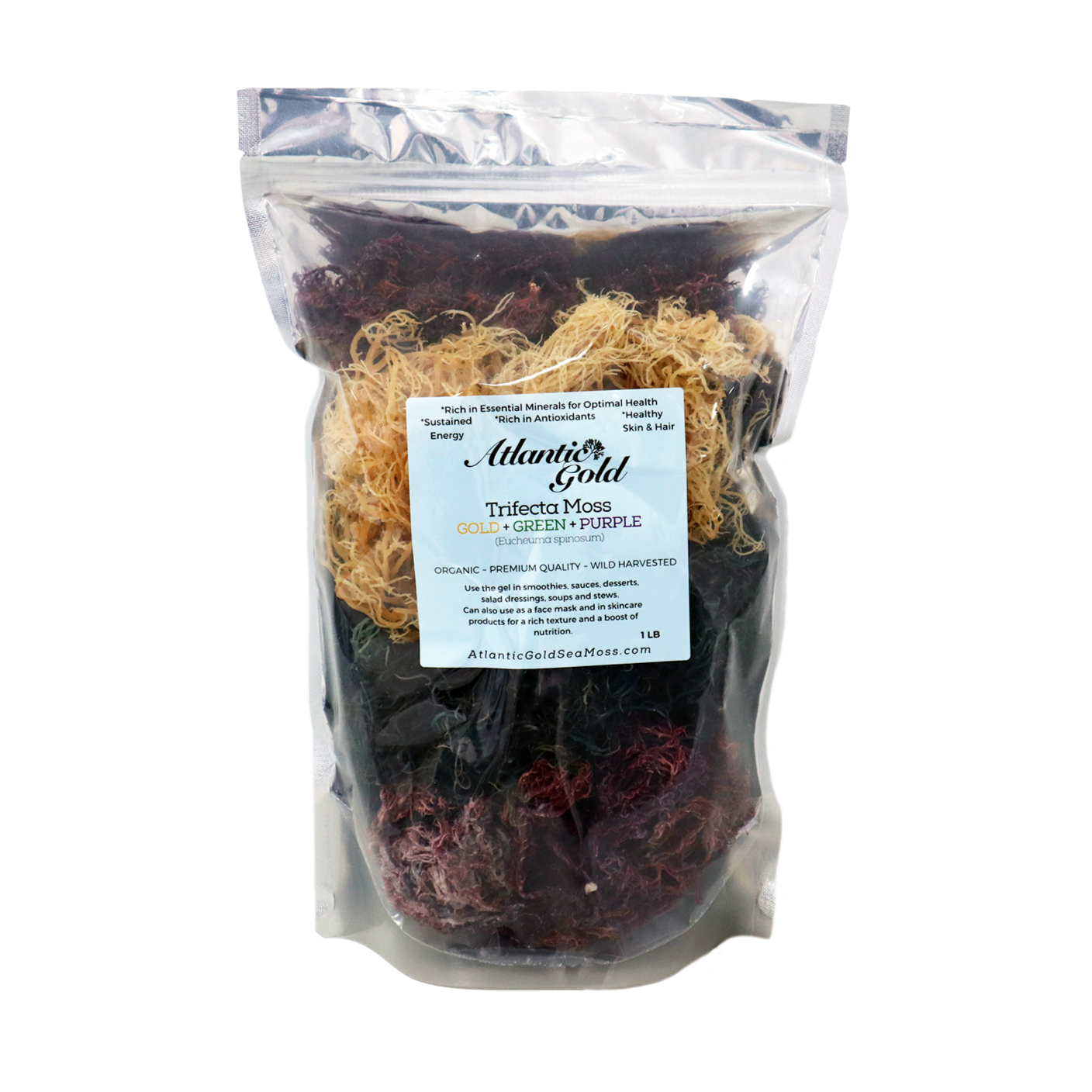 Trifecta Sea Moss - Gold, Purple & Green.